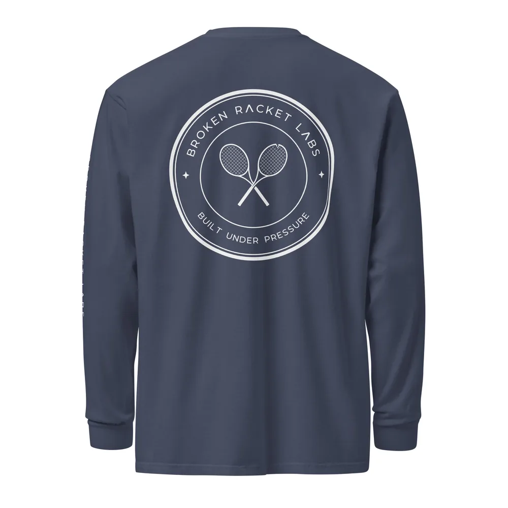 The Night Shift in navy, back view with the white Broken Racket Labs seal